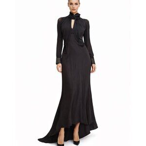 Roberto Cavalli grey sheer beaded sleeve trims gown size 46